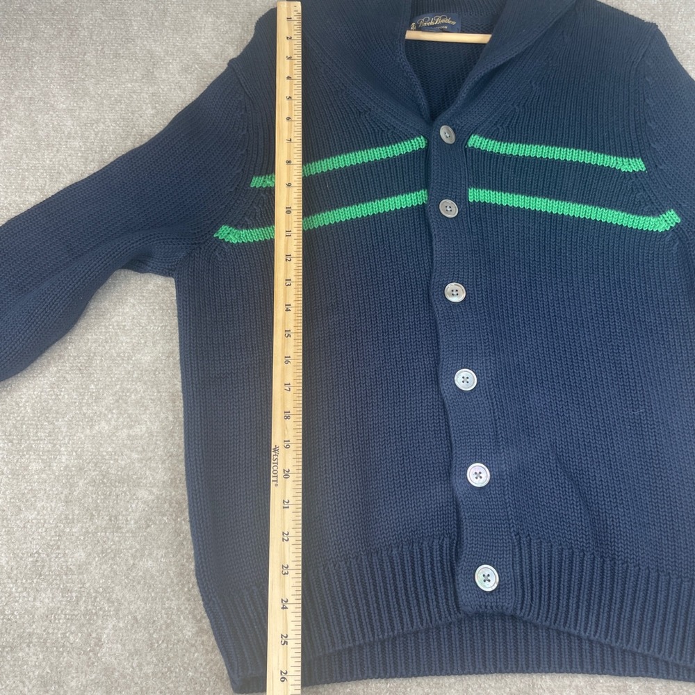 Brooks Brothers Blue Green Stripe Shawl Collar Cardigan Sweater M Supima Cotton - Picture 7 of 16